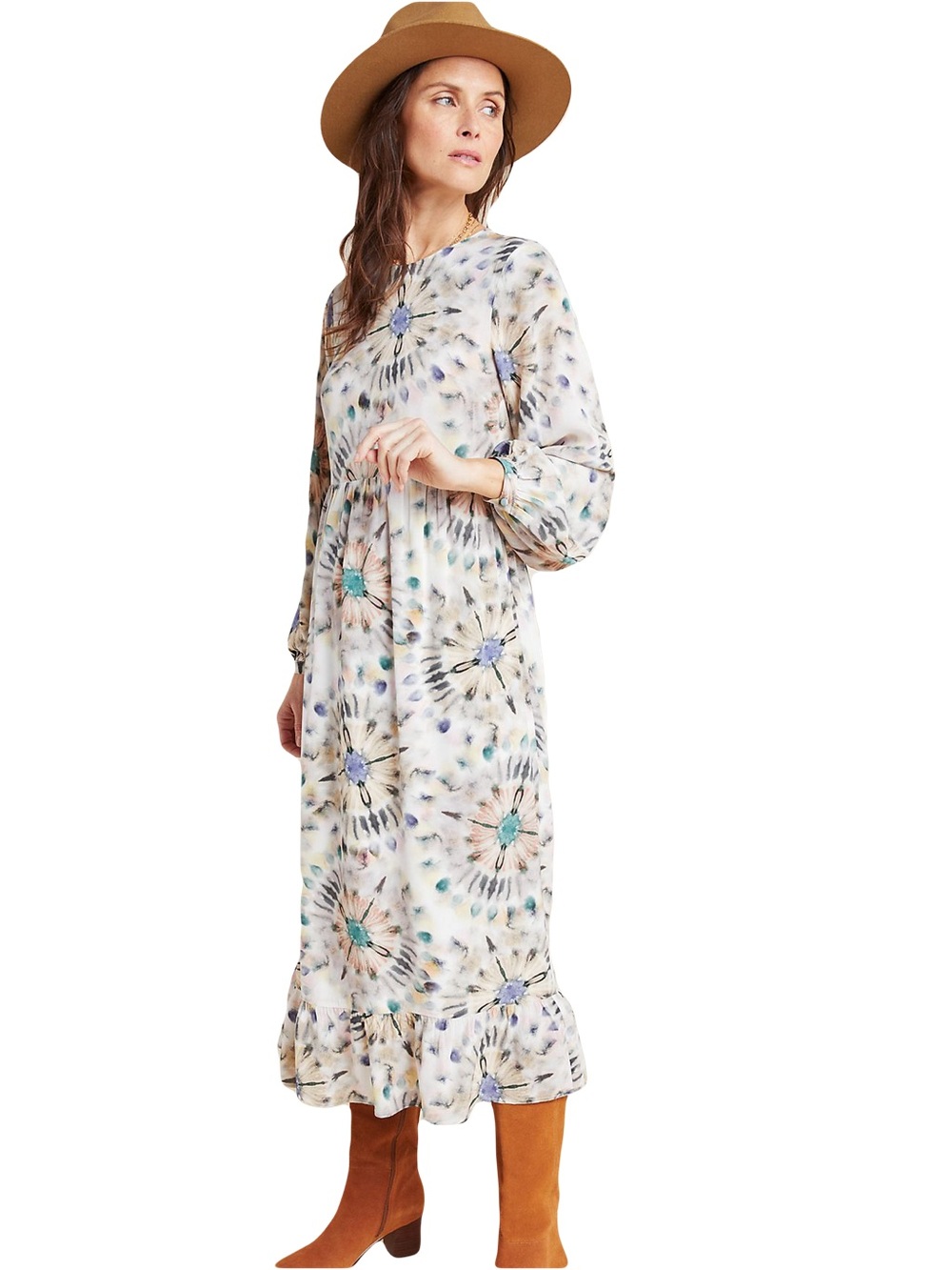 Kachel x Anthropologie Chiara watercolor midi dress modest 6
